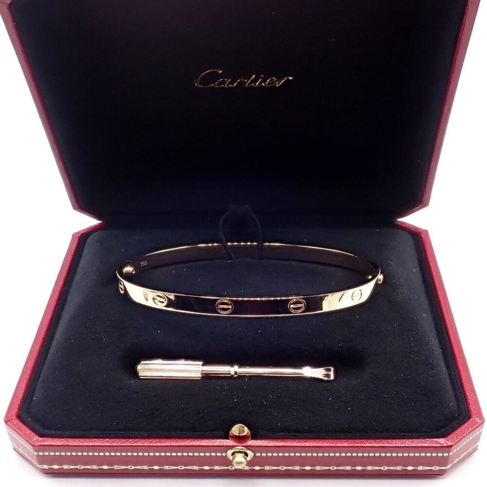Authentic! Cartier 18k Rose Gold Love Bangle Bracelet Size 21 Paper - Picture 6 of 13